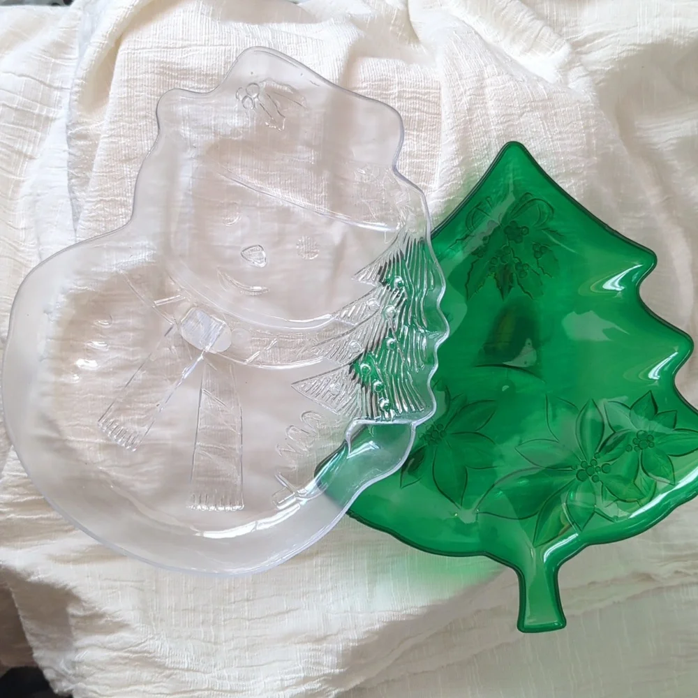 🆕 Holiday Tree & Snowman Decorative Serving Platters Set